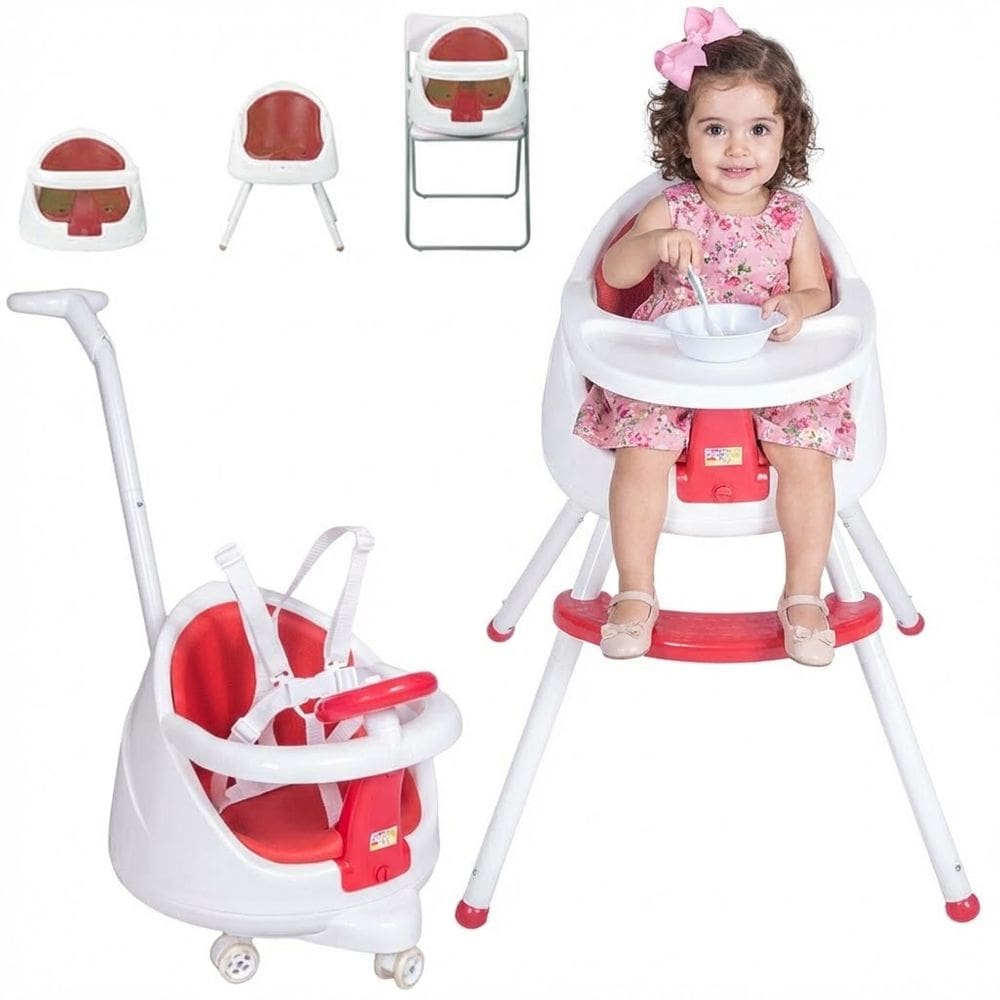 Cadeirão Alimentação 4 Em 1 Evolutivo Vira Booster Carrinho E Mesinha Infantil Assento Acolchoado Com Volante 18kg