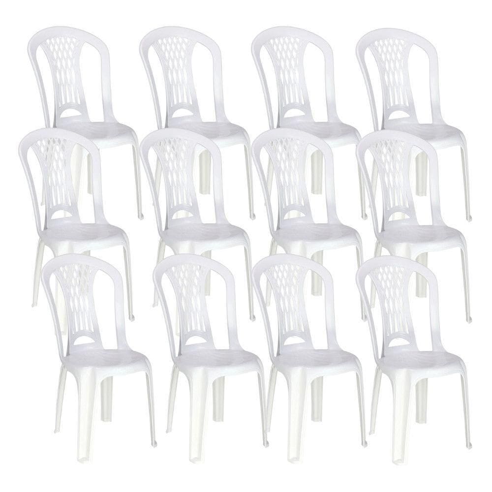 Kit 12 Cadeiras De Plástico Sem Braço Laguna Tramontina Basi Branco