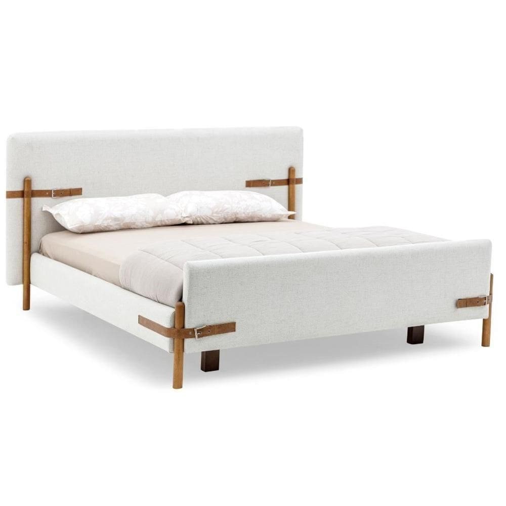 Cama De Casal Mh-6017 Herval Estofado Casal Colchão 193 Cm Madeira Maciça Off White Detalhe Marrom B