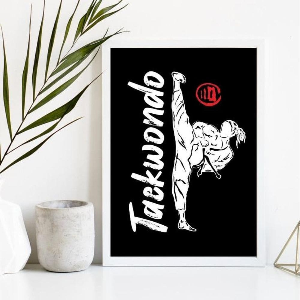 Quadro Taekwondo Decorativo 45x34cm - Moldura Branca