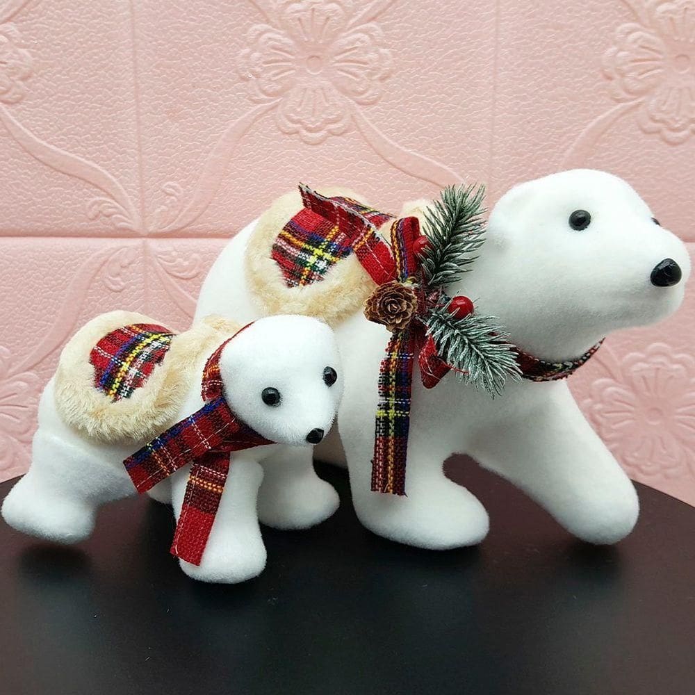 Enfeite Ursinho Polar Natalino Cachecol Xadrez Dupla 11x18cm