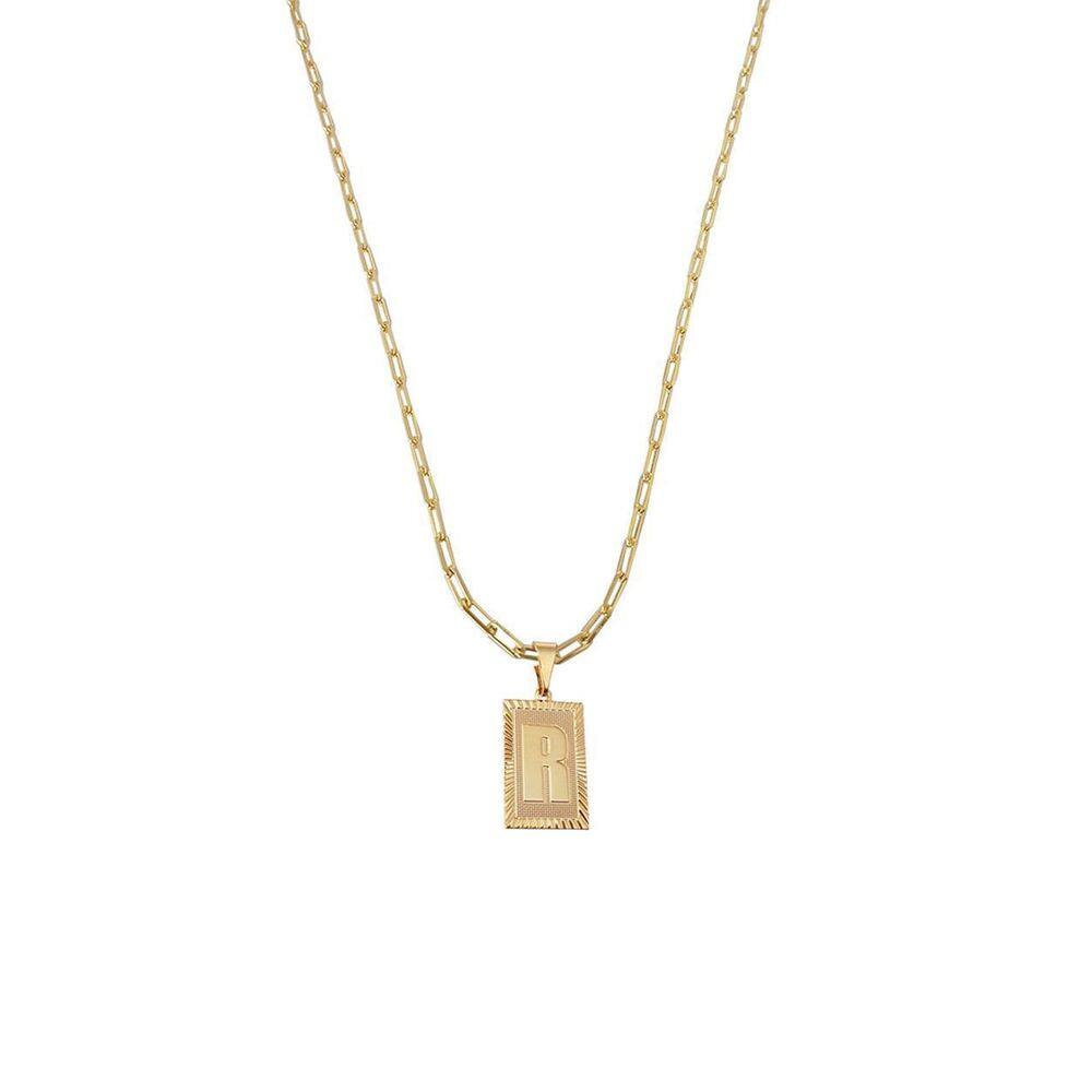 Cordão 50Cm Masculino Feminino Pingente Letra R Banhado Ouro