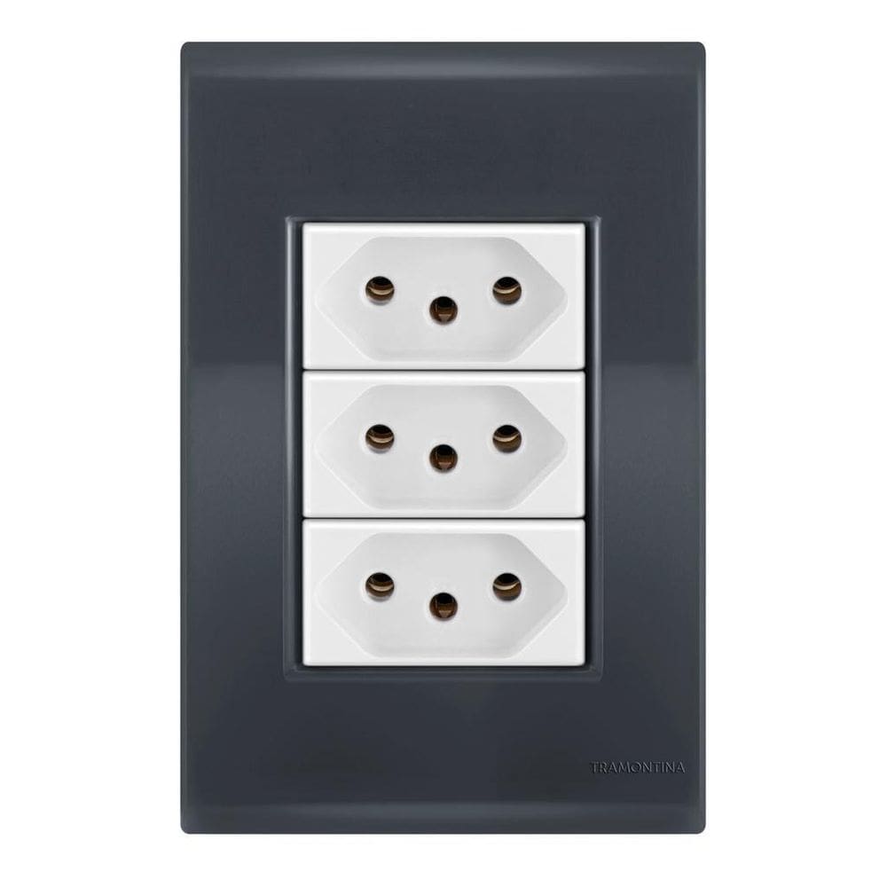 Conjunto 3 Tomadas 10A - Tramontina Liz Grafite / Branco