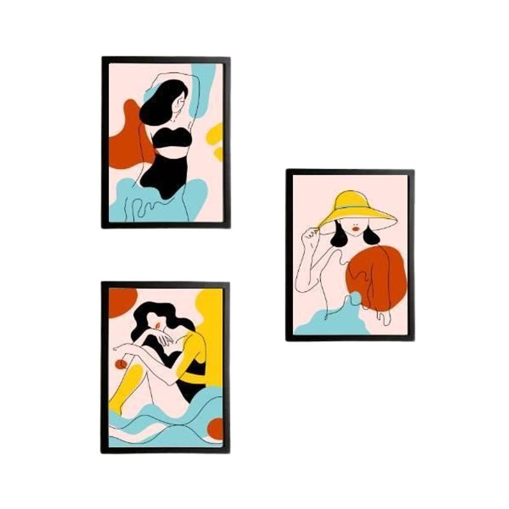 Quadro Decorativo Mulheres Vamos A La Playa 24X18Cm 3 Peças