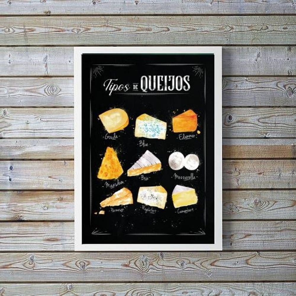 Quadro Queijo 24x18cm com Vidro - Moldura Branca