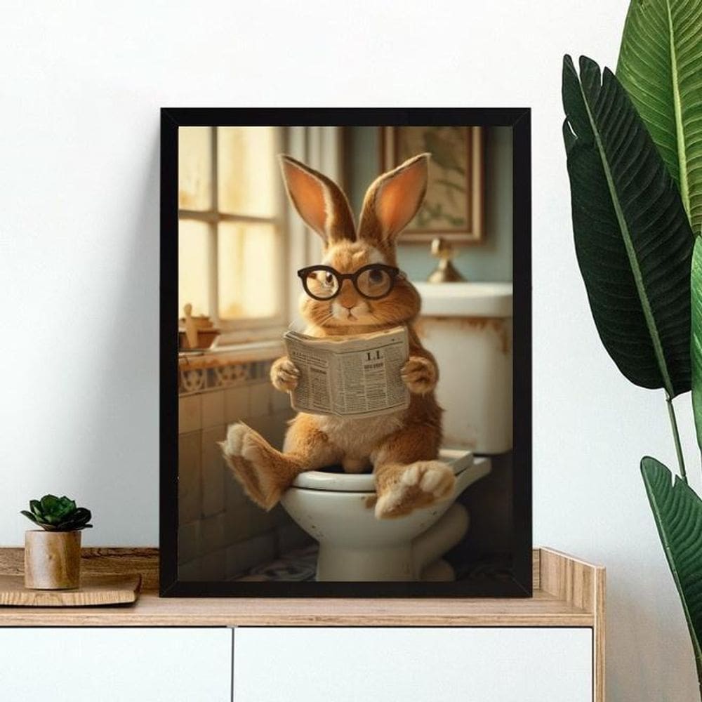 Quadro Decorativo De Banheiro - Coelhinho No Vaso 33X24Cm