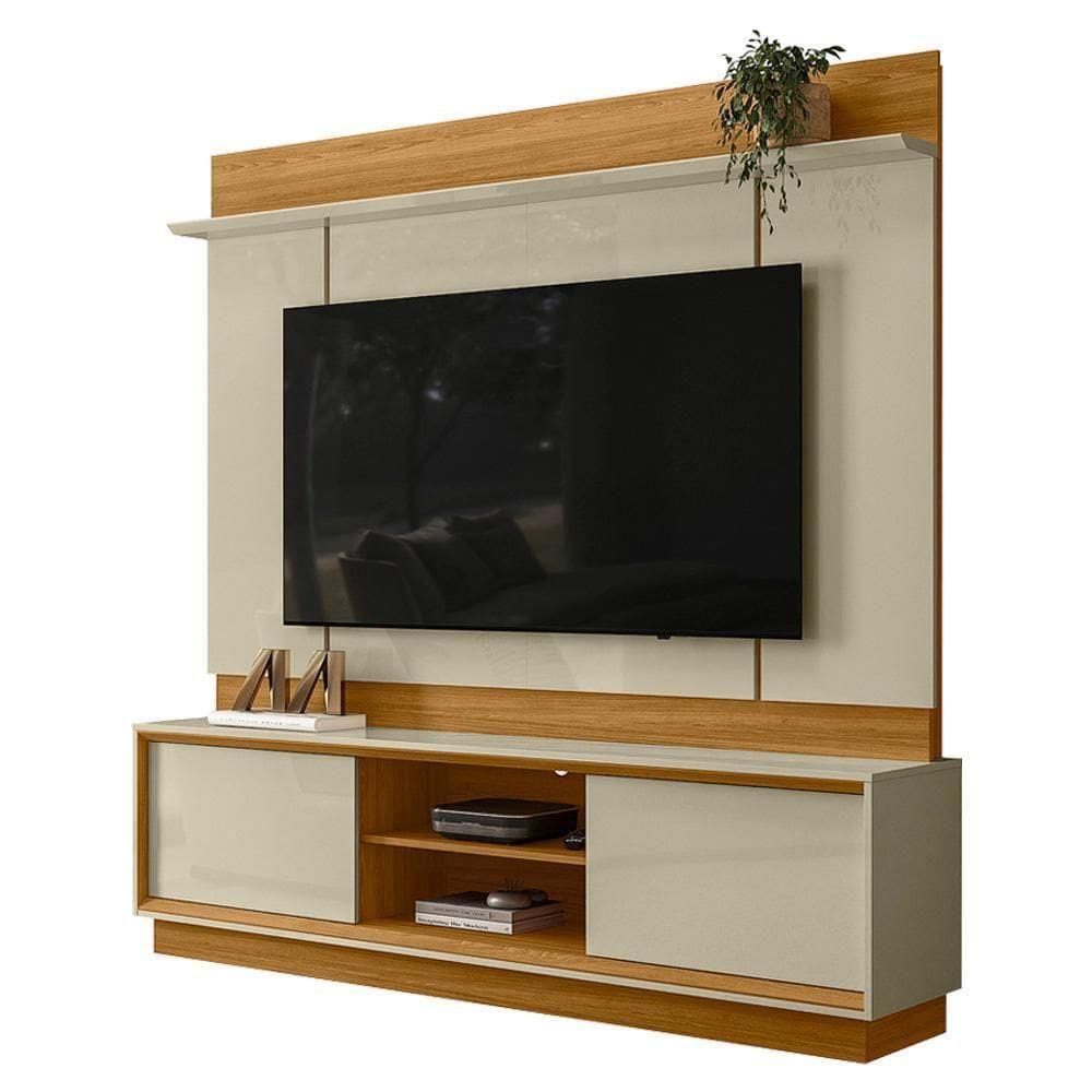 Painel Home Theater Siena Para Tv 75 Pol 2 Portas 184 Cm Cumaru Opala Madetec Cumaru Opala