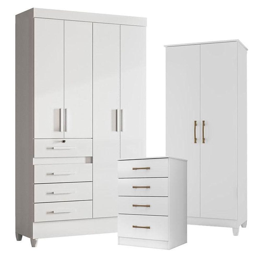 Guarda Roupa Infantil Sobral Com Cômoda Ms913 E Armário Multiuso Jade Branco Brilho - Moval