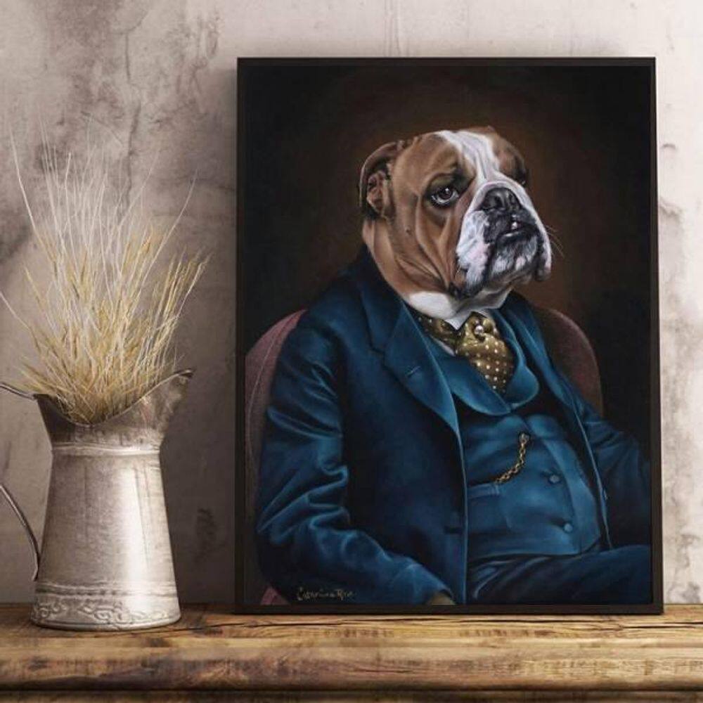 Quadro Decorativo Bulldog De Terno 33X24Cm
