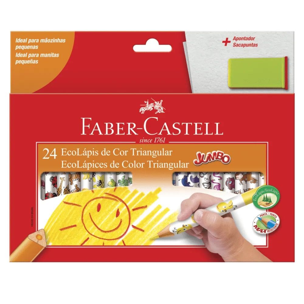 Lápis de Cor Triangular Jumbo com Apontador - 24 Cores - Faber Castell