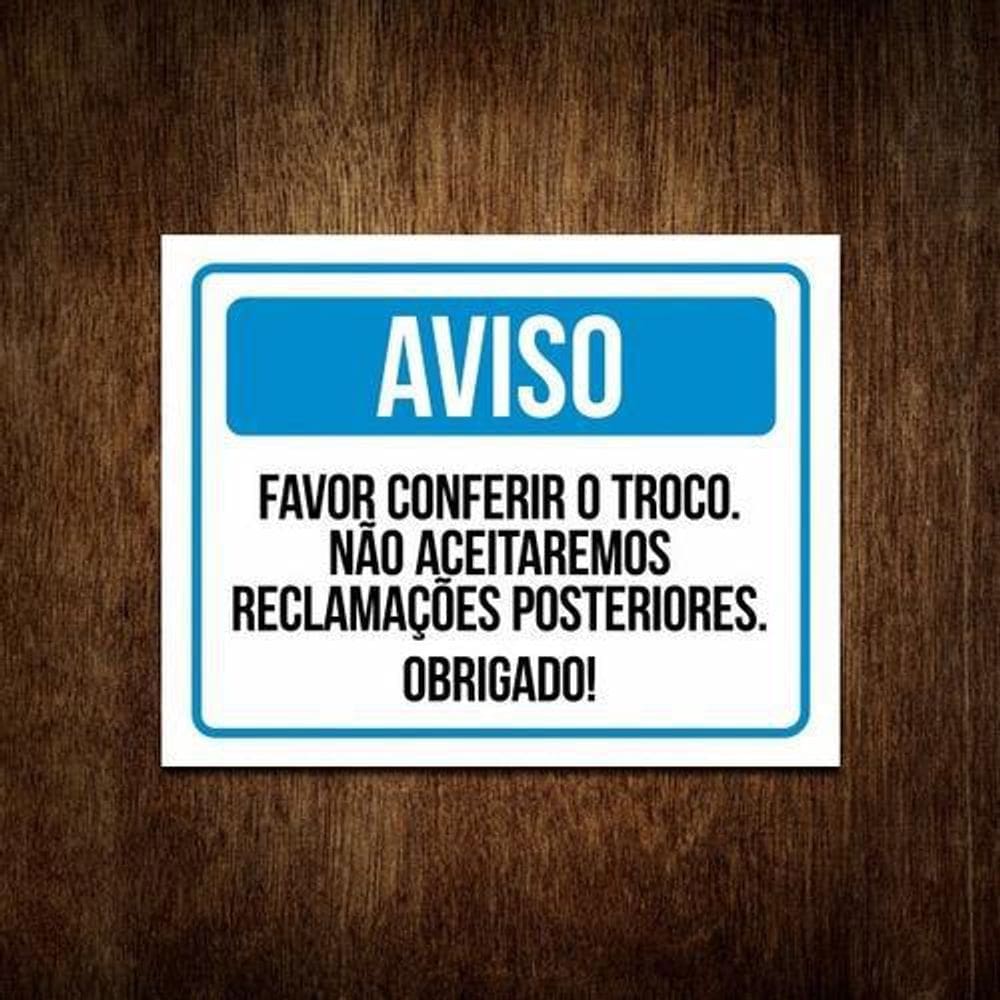 Placa Favor Conferir O Troco Não Aceitaremos 27X35