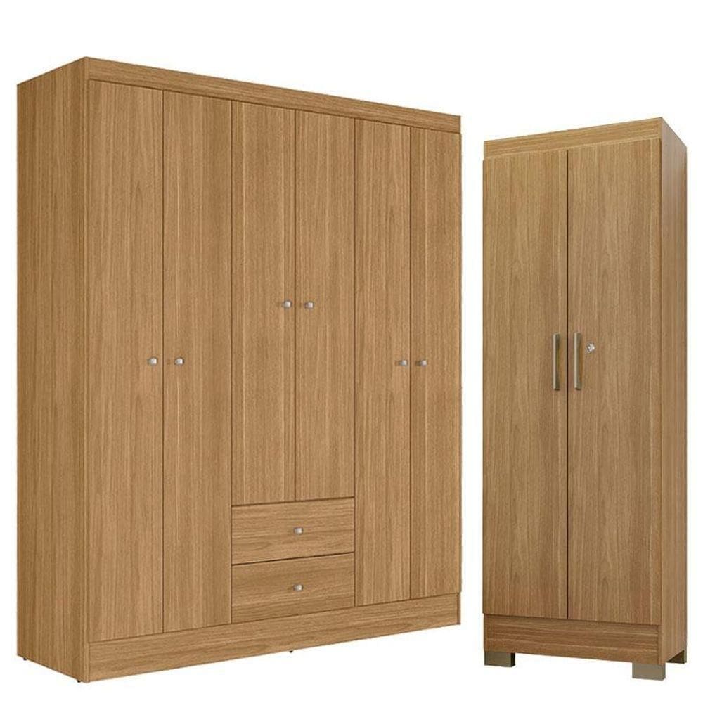 Guarda Roupa Casal Versa 6 Portas Com Armário Multiuso Luna Freijó Fosco - Kits Paraná