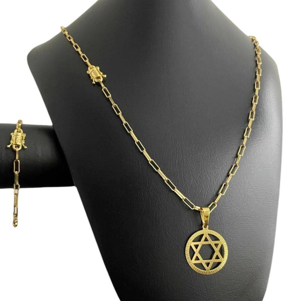 Kit Tijolinho 4Mm - Pingente Davi - Banhado A Ouro 18K