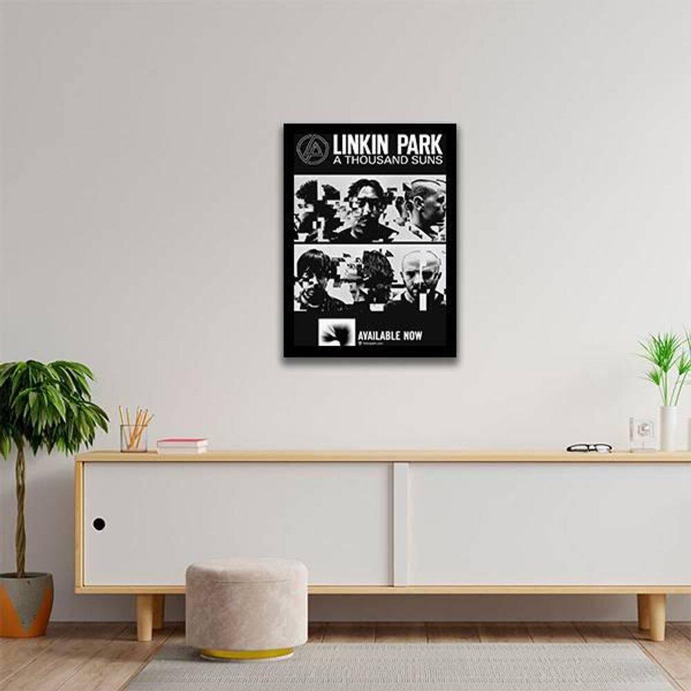 Quadro Decorativo Linkin Park 34X23Cm - Moldura Branca