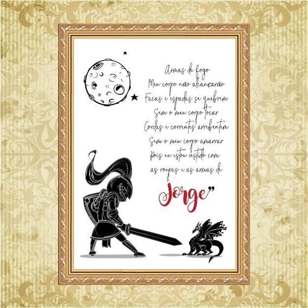 Quadro Moldura Dourada Infantil São Jorge 33X24Cm