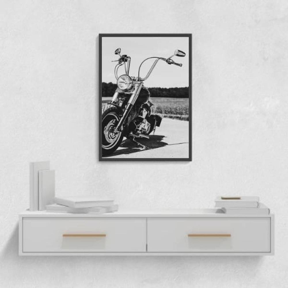 Quadro Decorativo Fotografia Preto E Branca Moto 45X34Cm