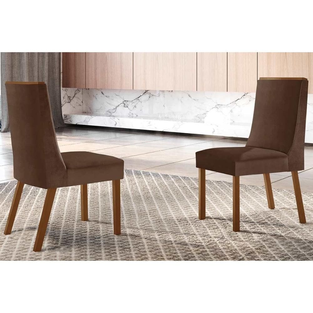 Cadeira de Cozinha Dakota Kit 2 Un Madeira Capuccino/Suede Marrom - Rufato