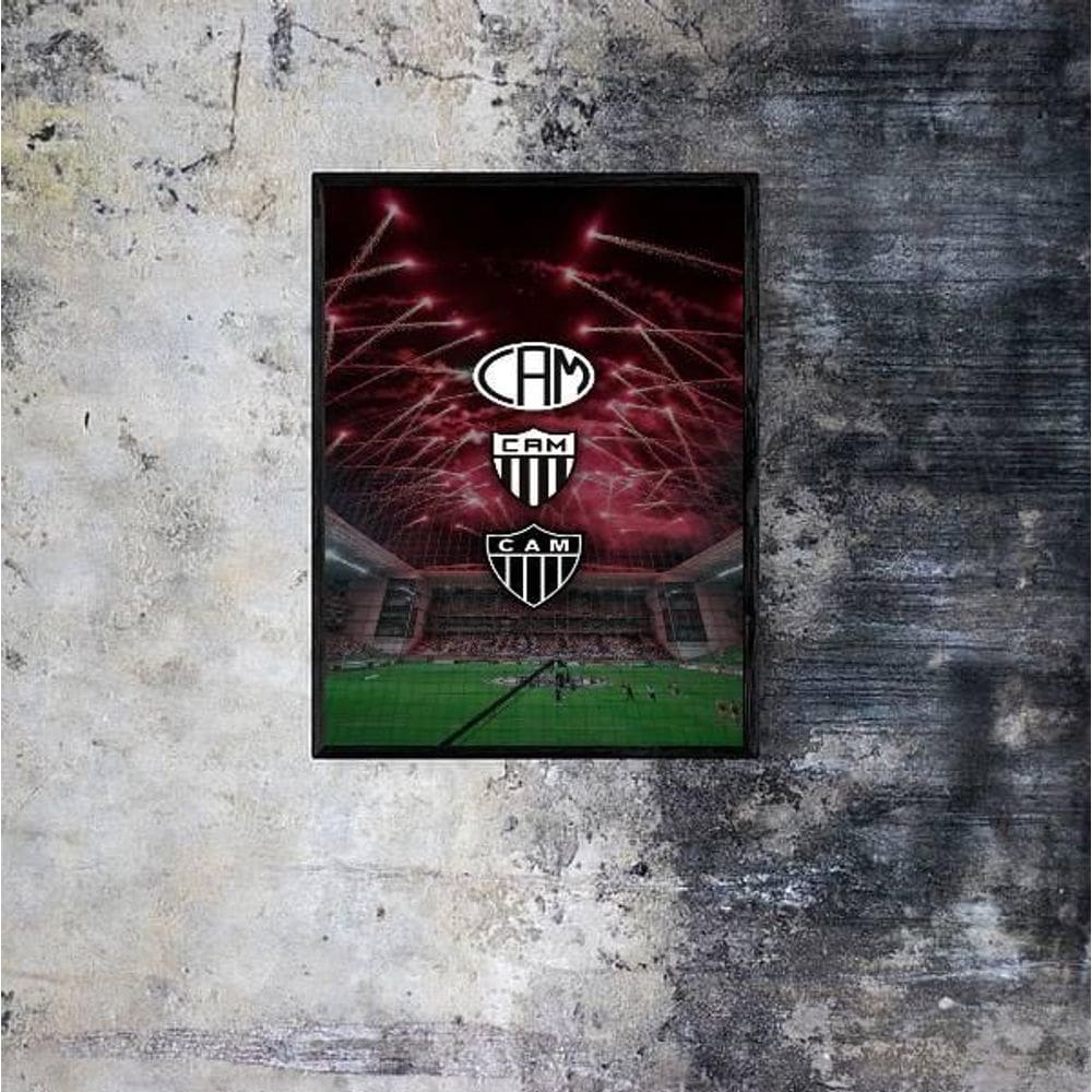 Quadro Escudos Atlético Mg 33X24Cm - Com Vidro Moldura Preta