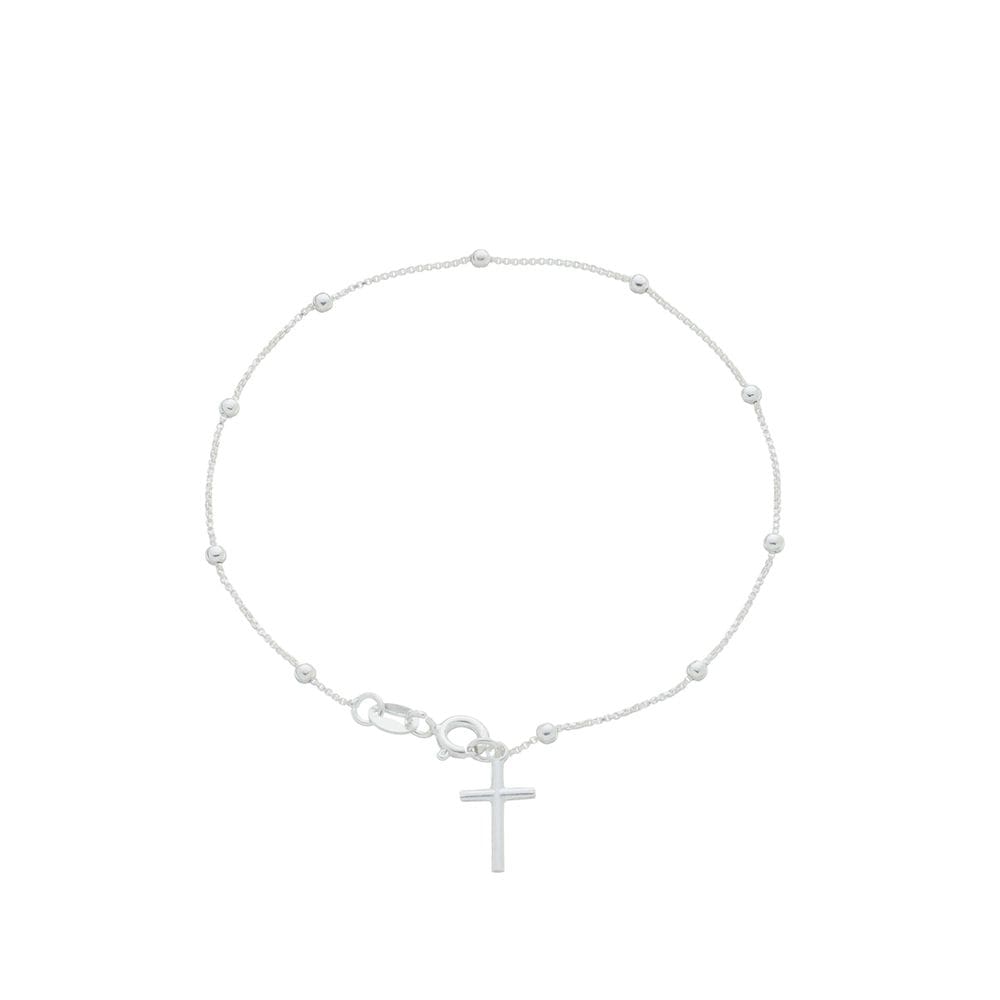 Pulseira De Prata 925 Bolinha Com Crucifixo