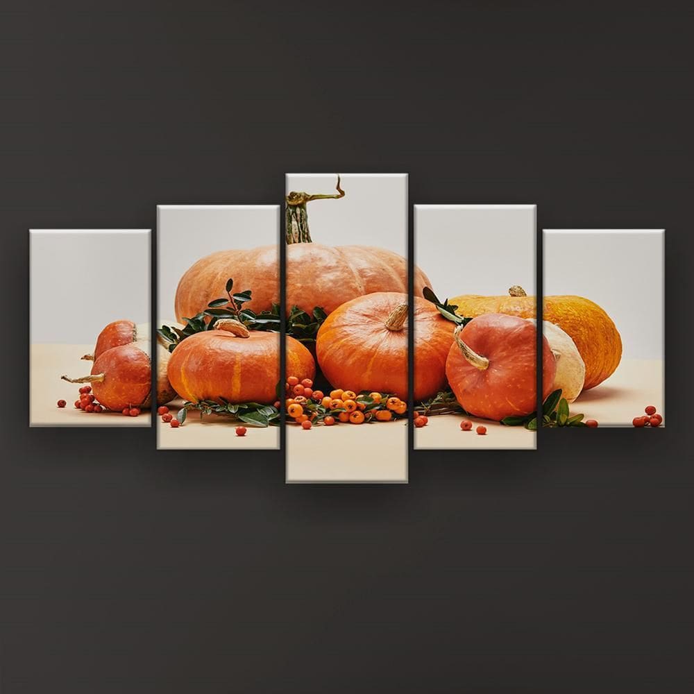 Quadro Decorativo Mosaico 5 Peças Abóboras