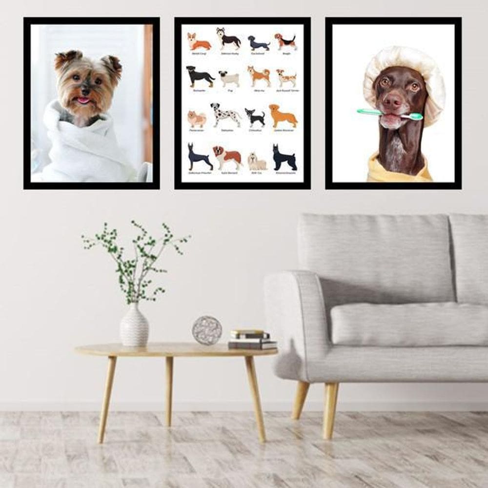Kit 3 Quadros Decorativos Cachorros Pet Shop