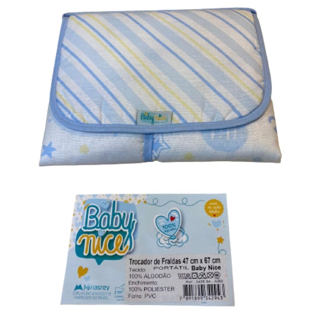 Trocador De Fraldas Portatil Baby Nice 47X67 Cm Love Azul