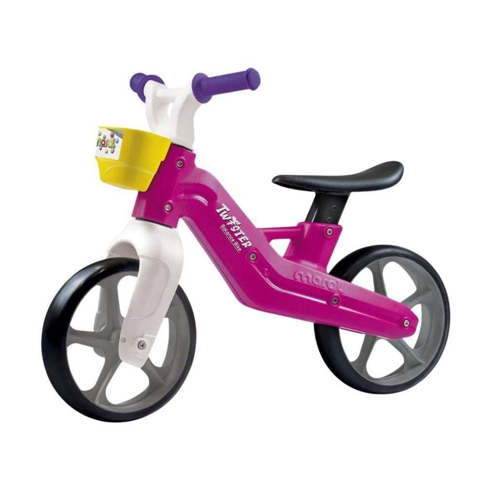 Bicicleta Rosa Infantil Sem Pedal Banco Ajustável E Cestinha