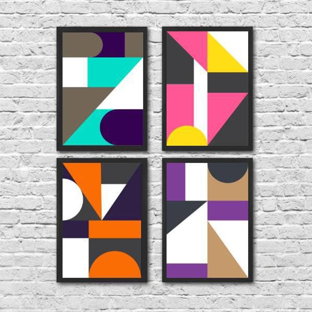 Kit 4 Quadros Geométricos Pantone 24X18Cm Preto