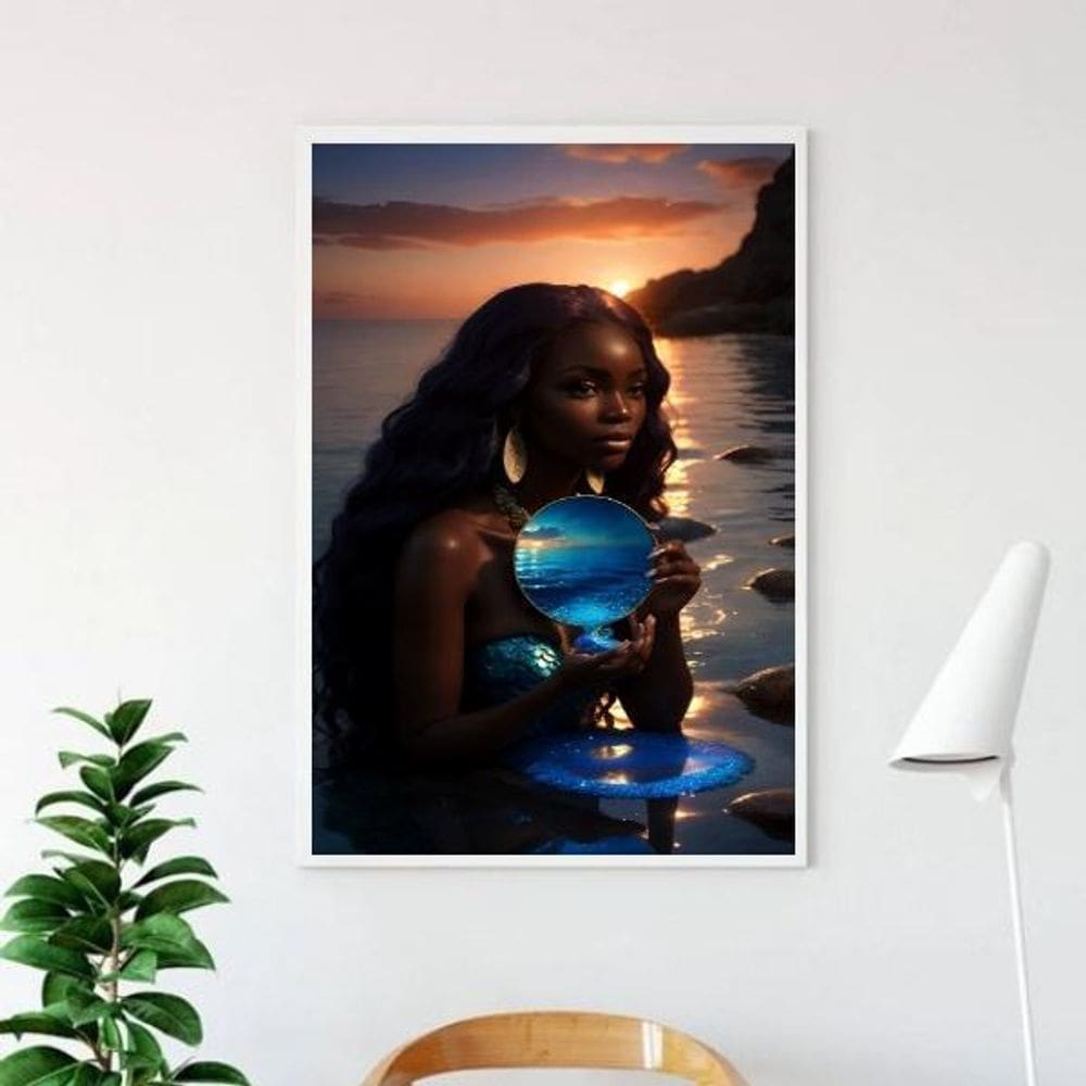 Quadro Iemanjá Negra - Espelho 33X24Cm - Com Vidro