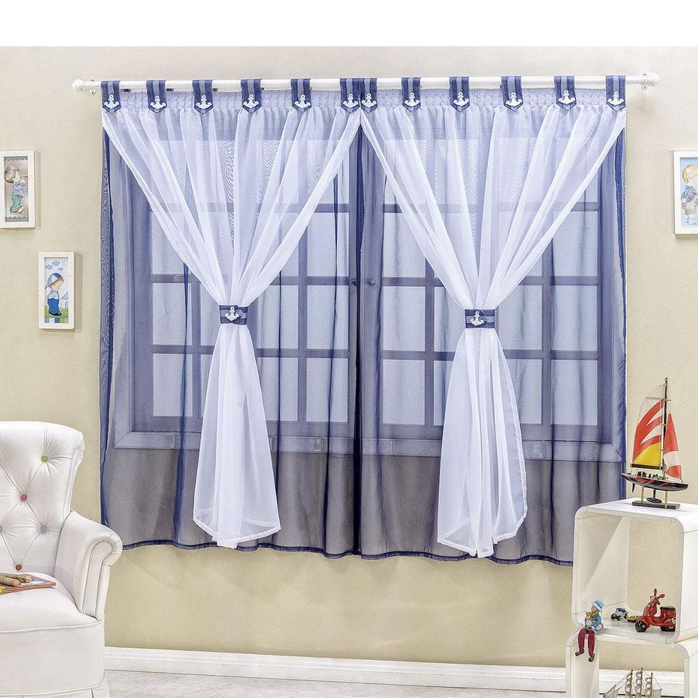 Cortina para Quarto Infantil Azul 3m x 2,80m Poliéster