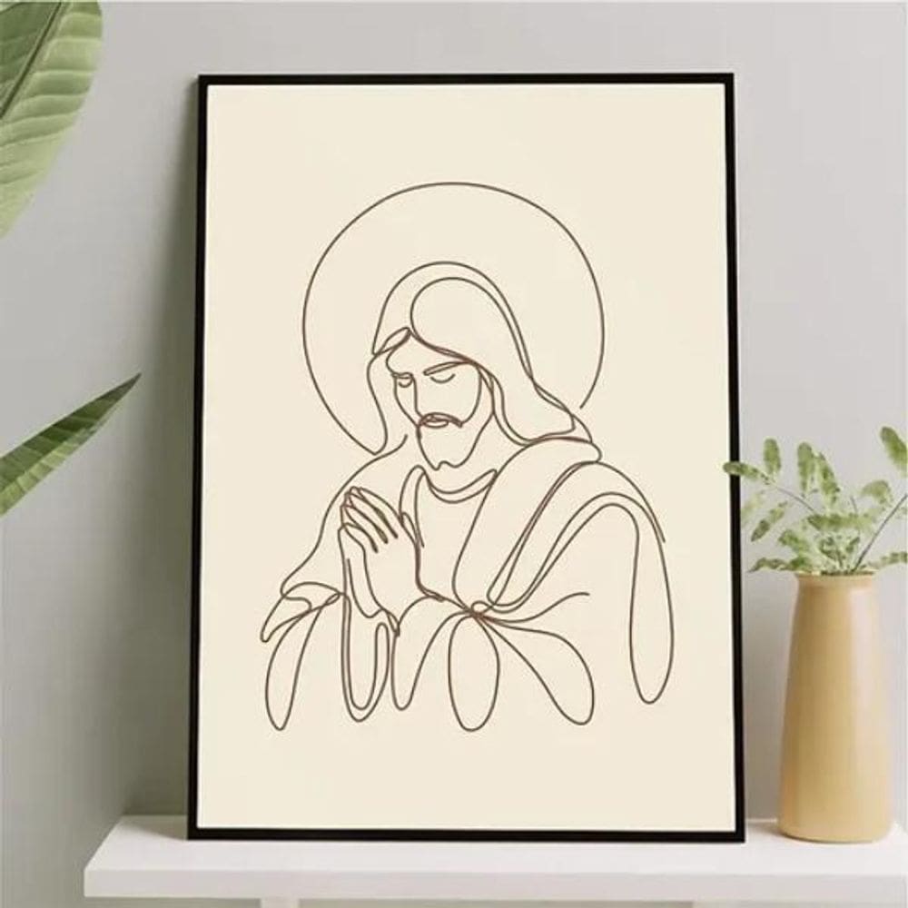 Quadro Jesus One Line - Marrom 24X18Cm