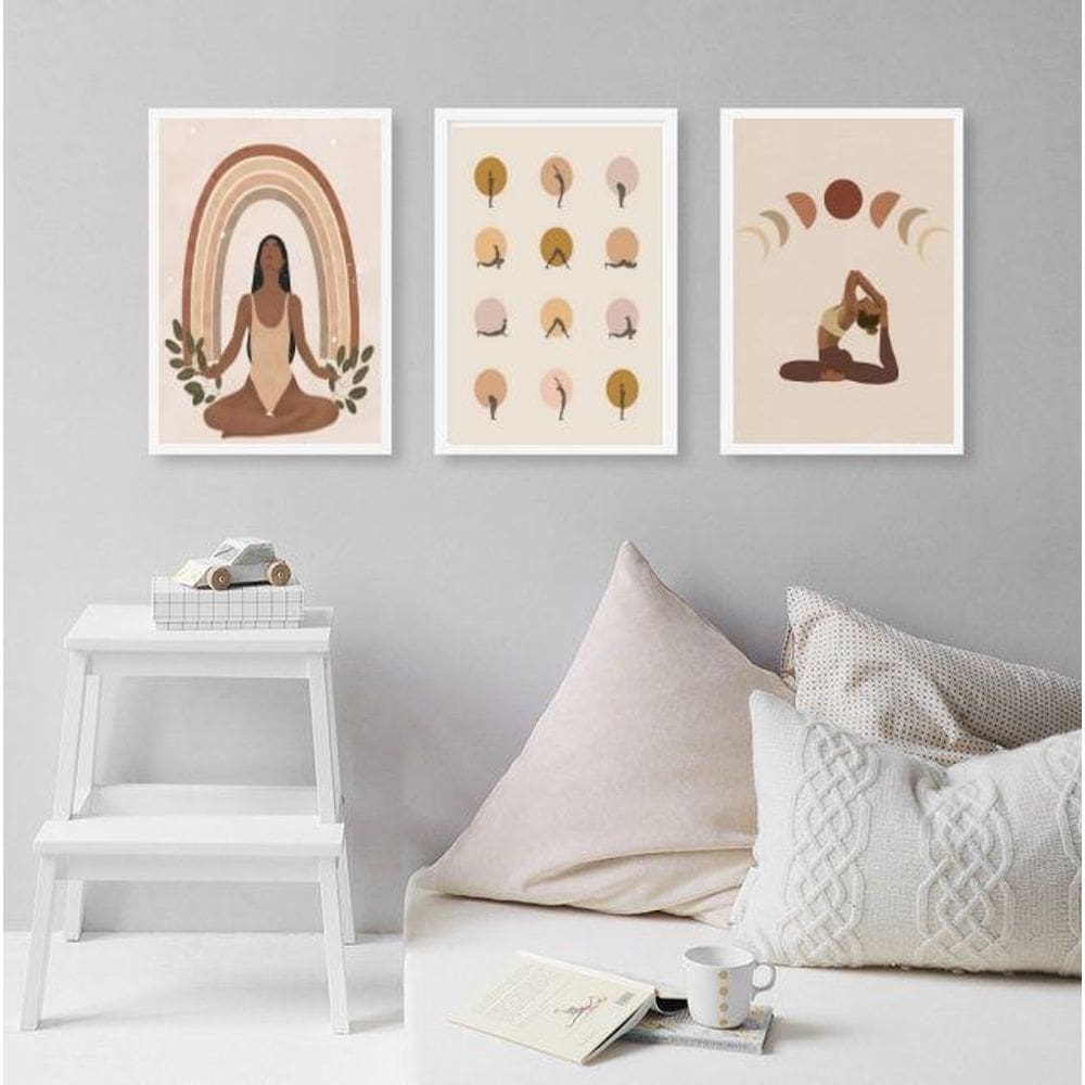 Kit 3 Quadros Decorativos Yoga- Poses 24X18Cm - Com Vidro