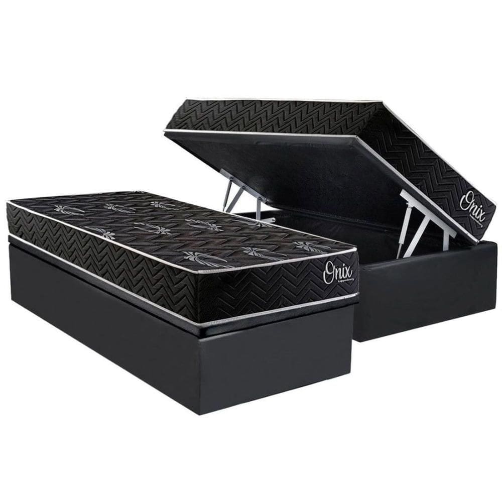 Cama Box Baú Solteiro + Colchão Anatômico Kappesberg D28 AnatÃ´mico Onix + Base CRC Corano Gray