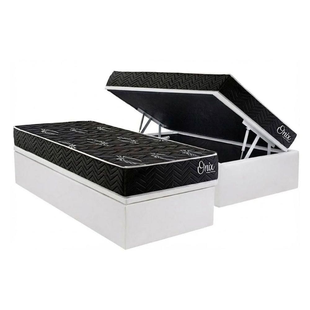 Cama Box Baú Solteiro + Colchão Ortopédico Kappesberg D28 Anatômico Onix + Base CRC Corano White