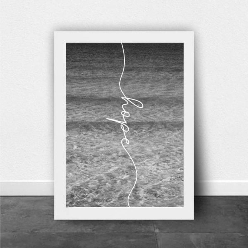 Quadro Hope - Mar Preto E Branco 24X18Cm Moldura Branca