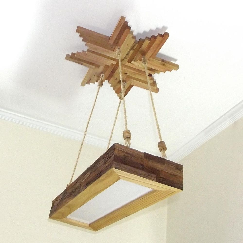 Luminária Lustre Pendente Rústico Madeira Led Lustre 40W