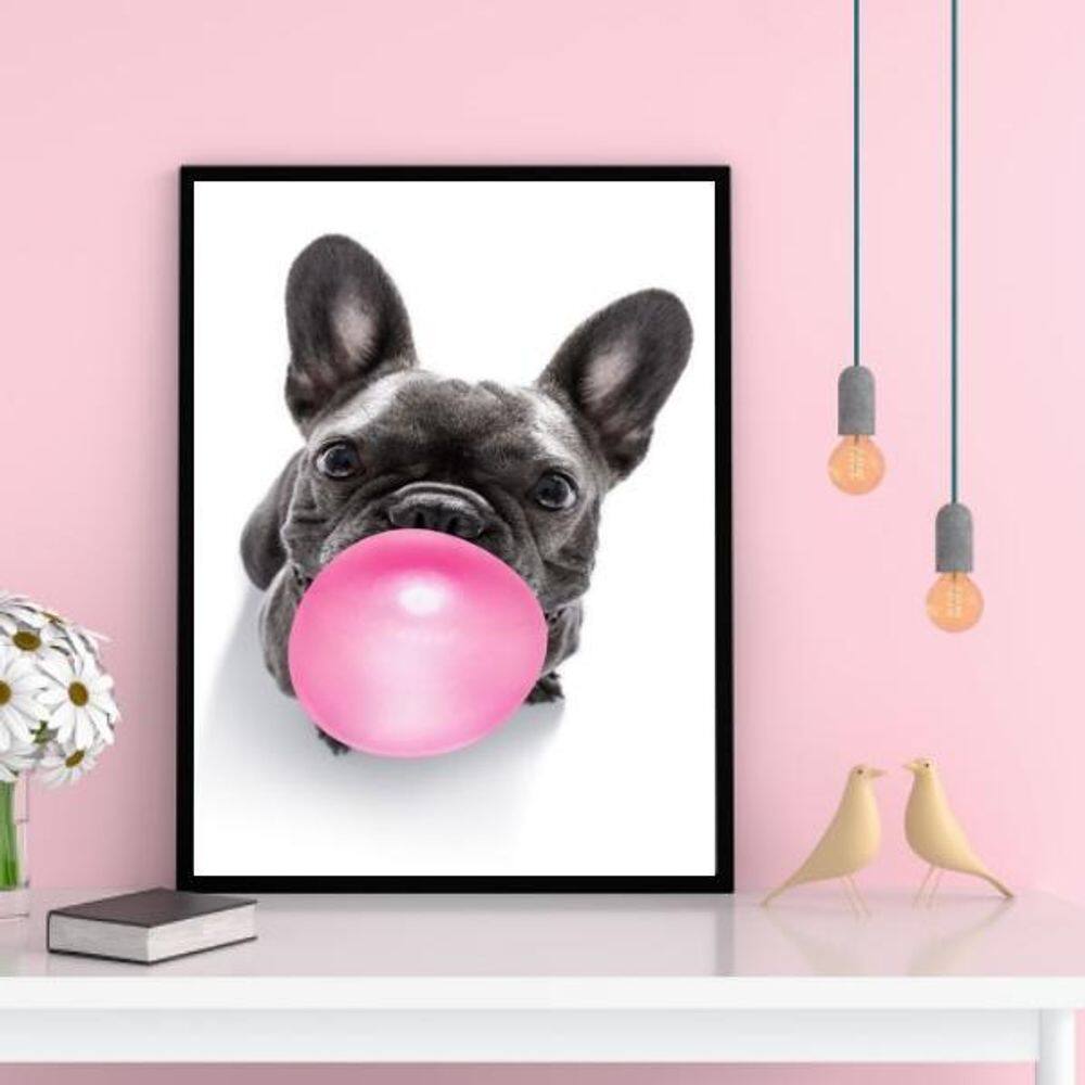 Quadro French Bulldog Bubble Gum 33X24Cm - Com Vidro