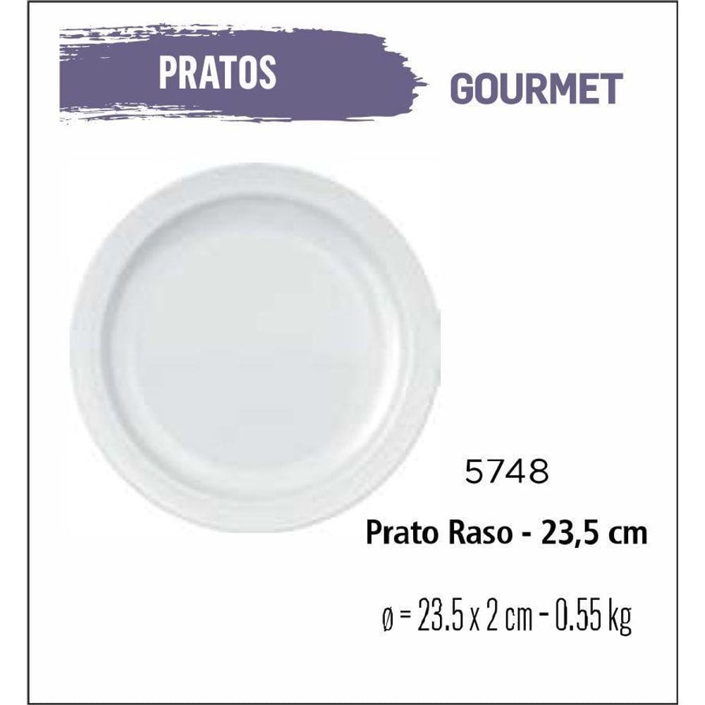 Jogo De Prato Gourmet 12 Pratos Rasos - 24Cm Branco