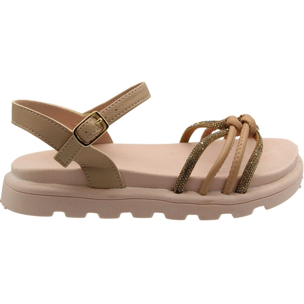 Sandália Infantil Camin Tiras Strass Nózinho Duplo Menina