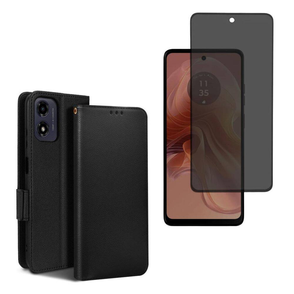 Capa Carteira + Pelicula Privacidade Hidrogel Para Moto G24