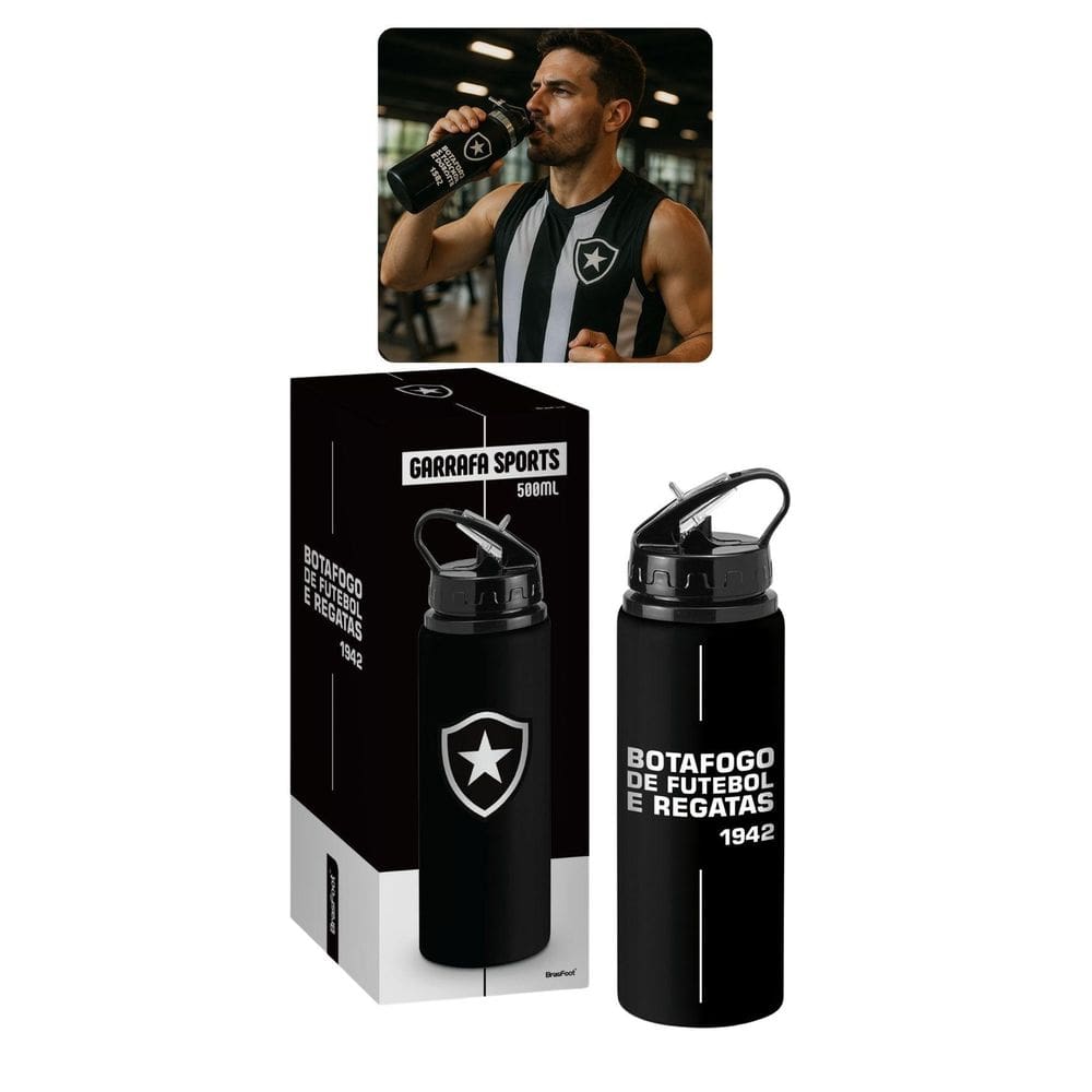 Garrafa Alumínio Sports 500Ml Preto Time Botafogo Oficial