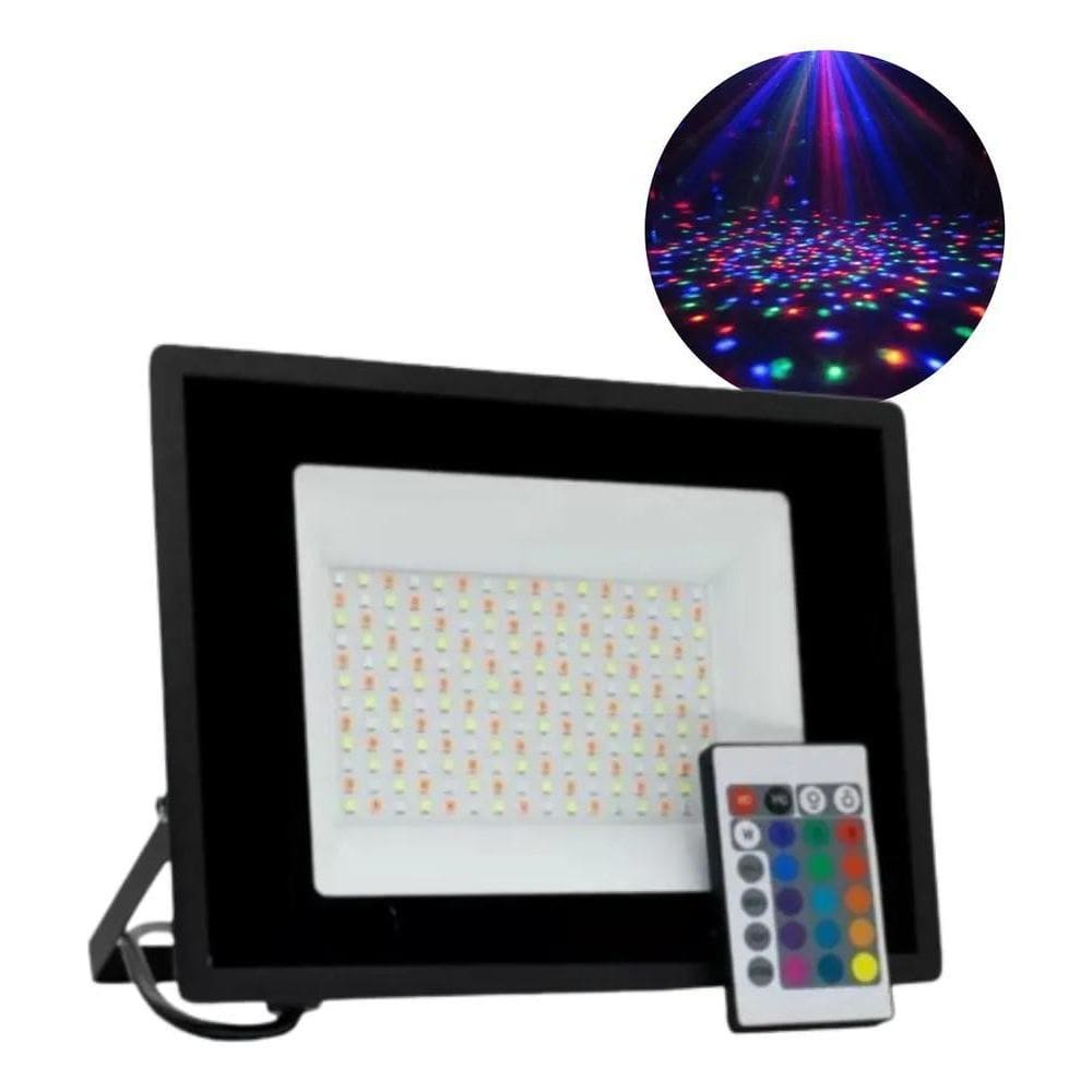 Refletor Holofote Led 100W Rgb Colorido Bivolt Com Controle