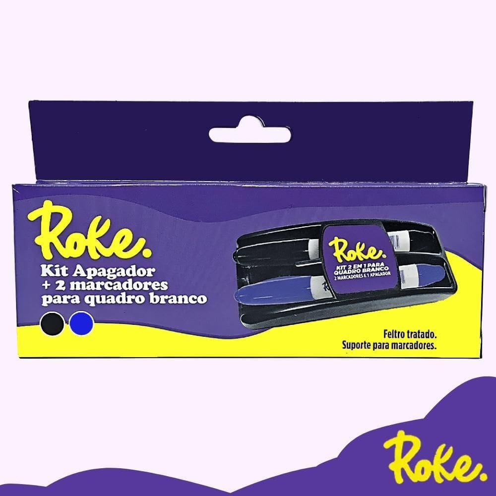 Kit Apagador + 2 Marcadores De Quadro Branco Roke