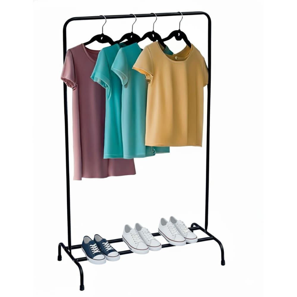 Arara Expositora Com Sapateira Cabideiro Slim Em Aço 124cm altura