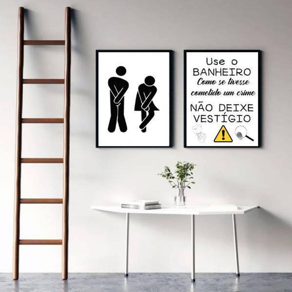Kit 2 Quadros Para Banheiro Comercial 33X24Cm - Preta
