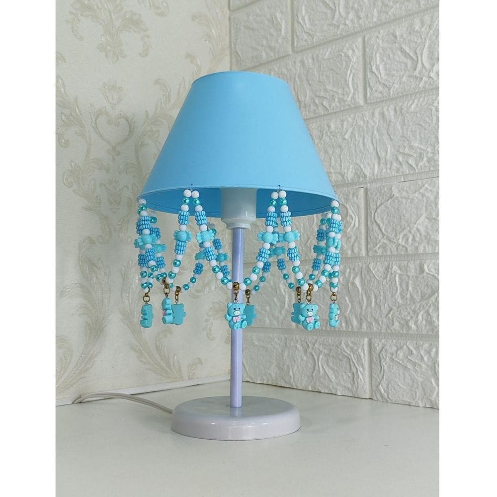 Luminária Infantil Azul Pérolas Decoração Pingente Urso