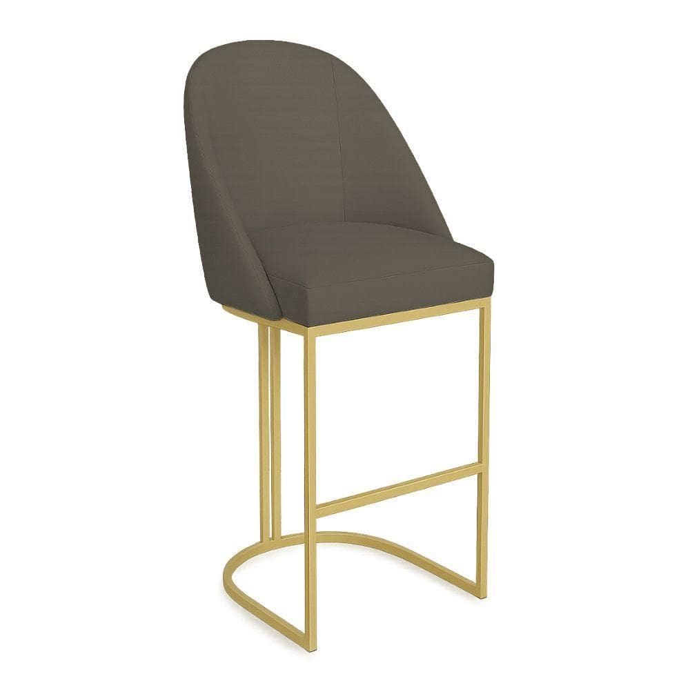 Banqueta Alta Bela Suede Base Metálica Industrial Dourado - Pallazio Cor Marrom Rato