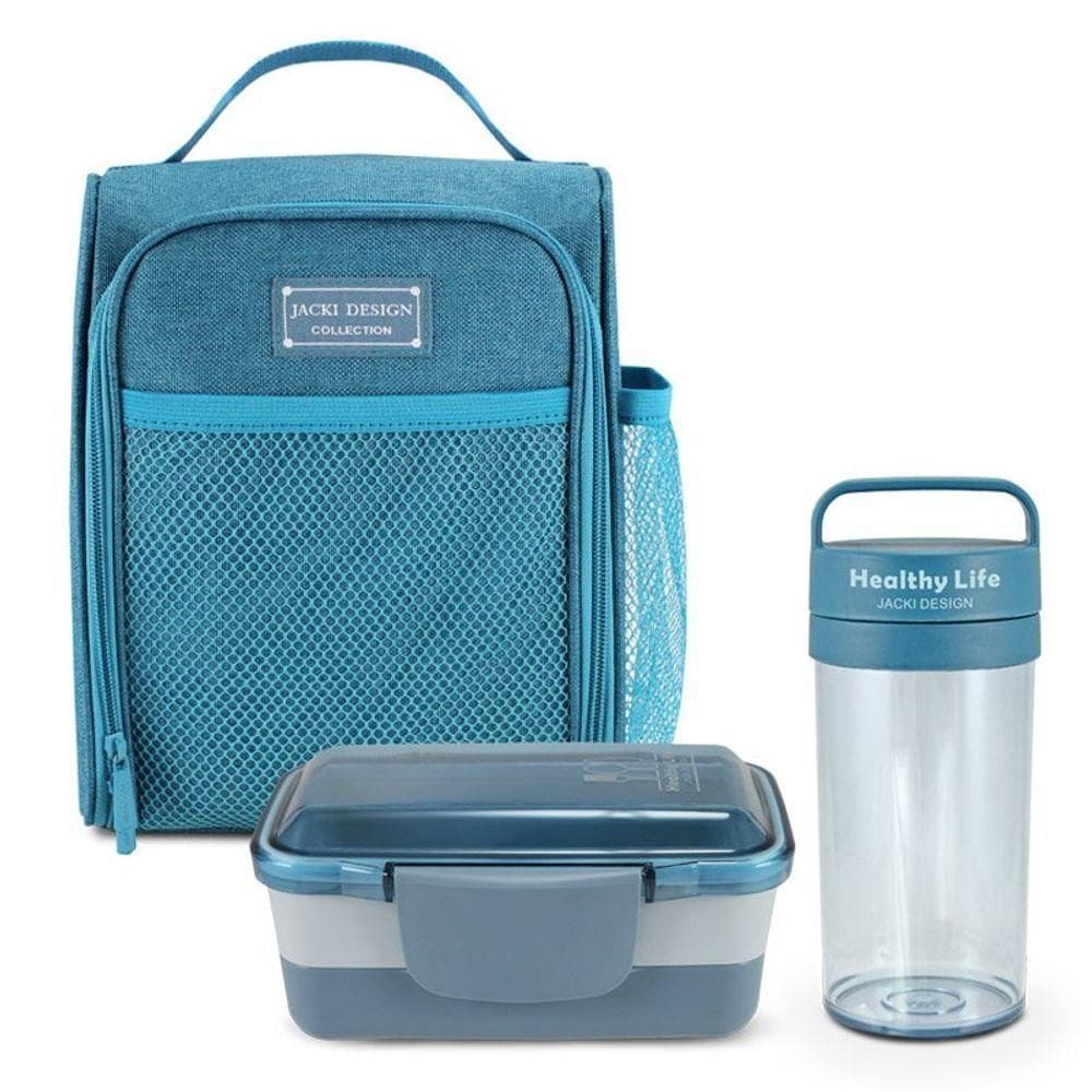 Kit Bolsa Térmica, Pote Marmita 2 Andares 950ml E Garrafa 430ml Concept-analise Azul