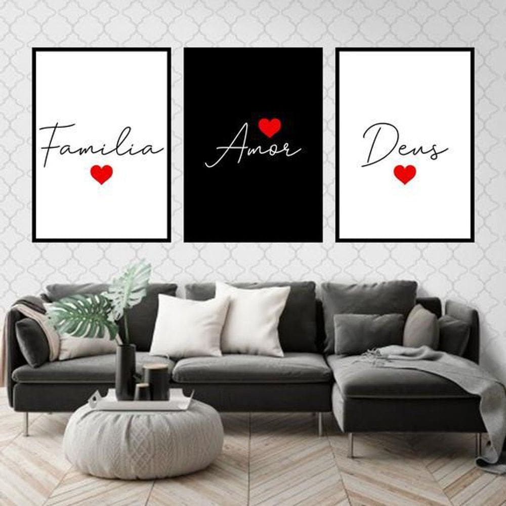 Kit 03 Quadros Decorativos Família Amor E Deus