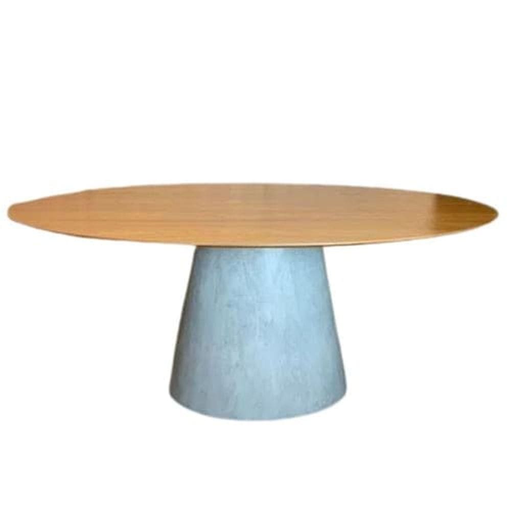 Mesa De Jantar Cone Oval 137x90 Cm Tampo Freijó Base Cimento Cor Cinza Claro
